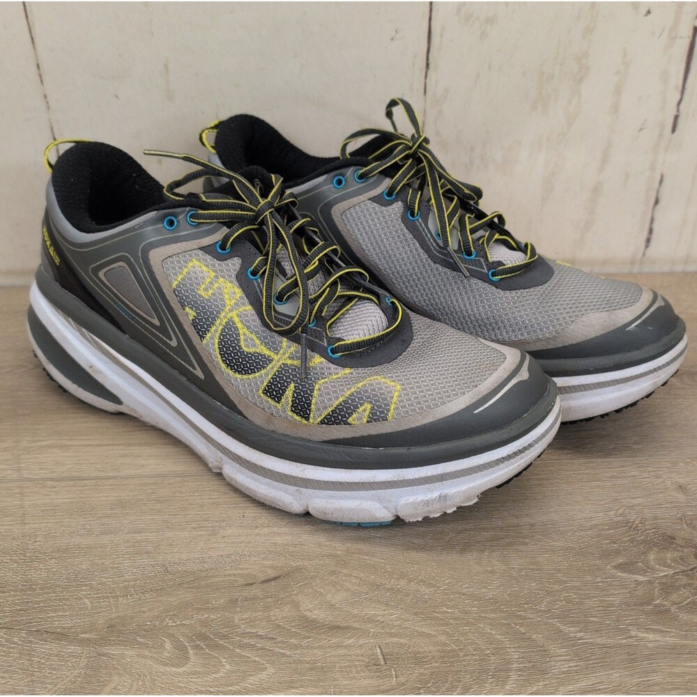 Hoka One One Bondi 4 Men's Size 12 Gray Yellow Running Shoes Sneakers